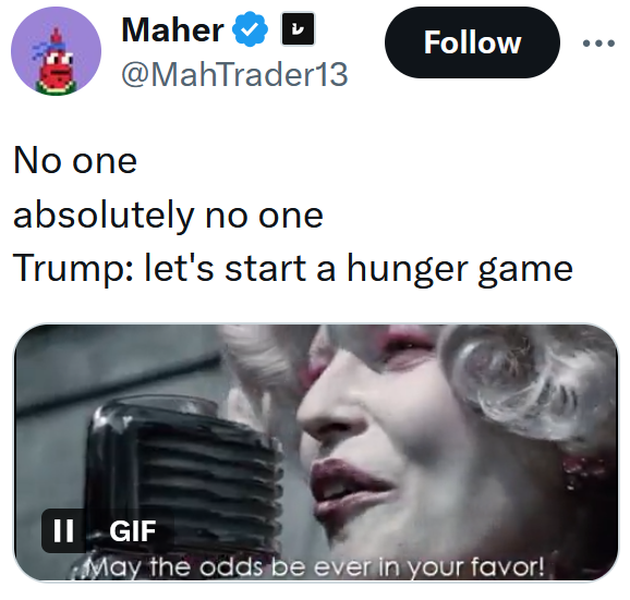 Tweet reading 'No one absolutely no one Trump: let's start a hunger game'