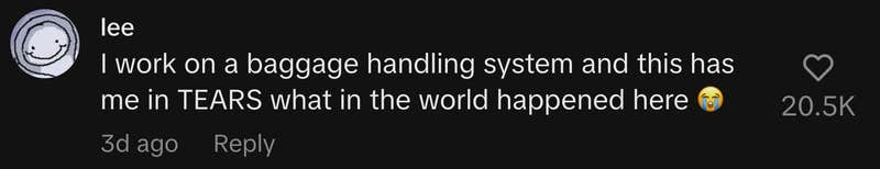 “I work on a baggage handling system and this has me in TEARS what in the world happened here 😭”
