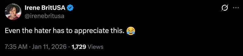 “Even the hater has to appreciate this. 😂”