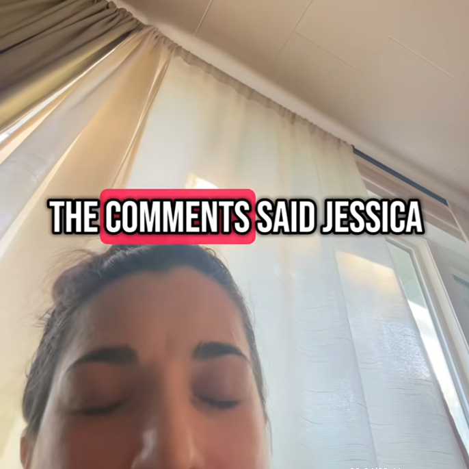 TikTok video of a woman with her eyes closed with a caption reading 'The comments said Jessica.'
