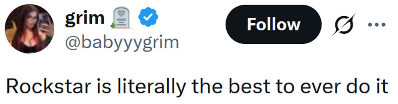 Tweet lendo 'Rockstar é literalmente o melhor que já fez isso'