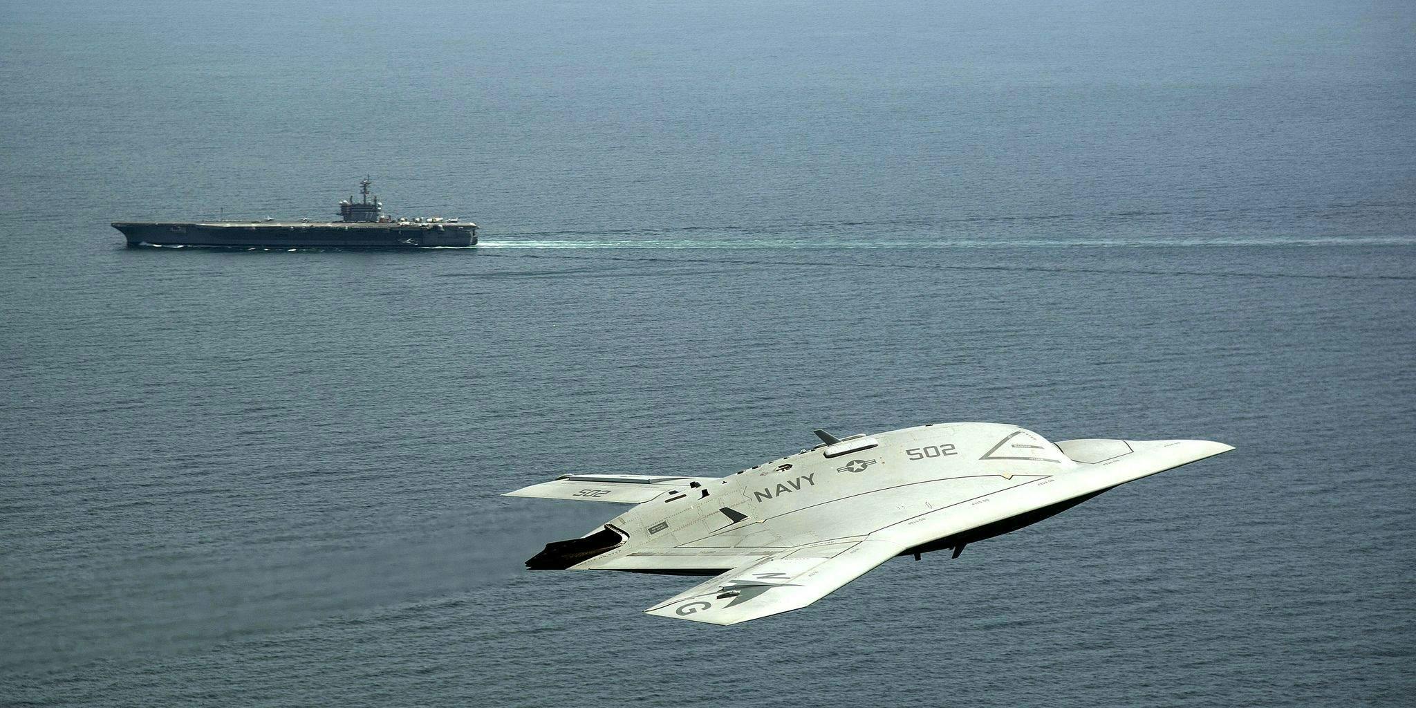 Here's the Navy's sleek new stealthfighter drone in action