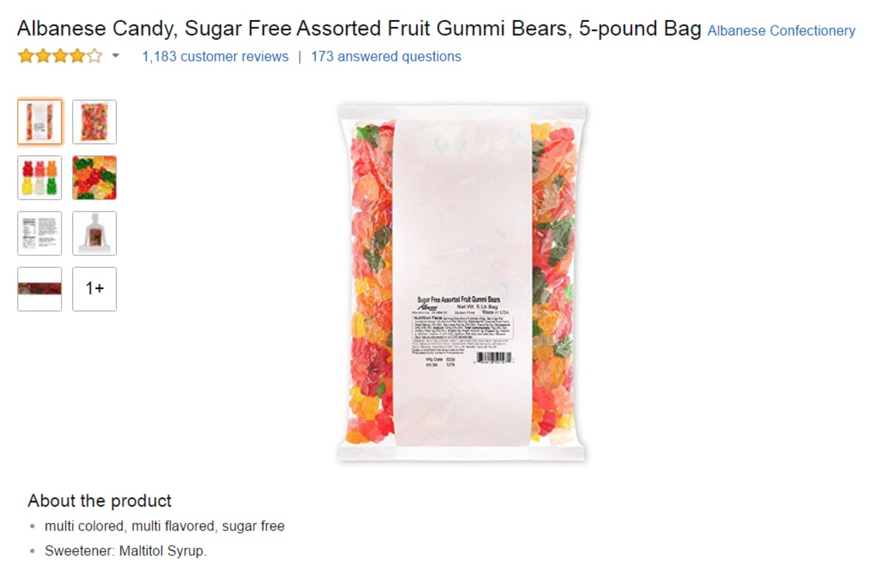 Funniest Amazon Reviews : Albanese Candy, Sugar Free Assorted Fruit Gummi Bears, 5-pound Bag