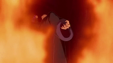 Gif of the priest from Hunchback of Notre Dame, from the sequence "Hellfire," surrounded by flames