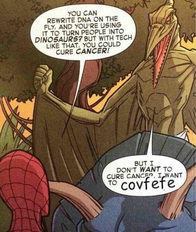trump covfefe meme marvel comics spider-man sauron