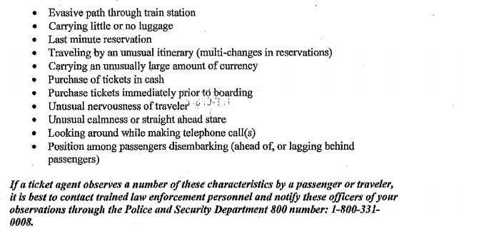 Amtrak 'suspicious' list