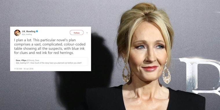JK Rowling with tweet about novel plan