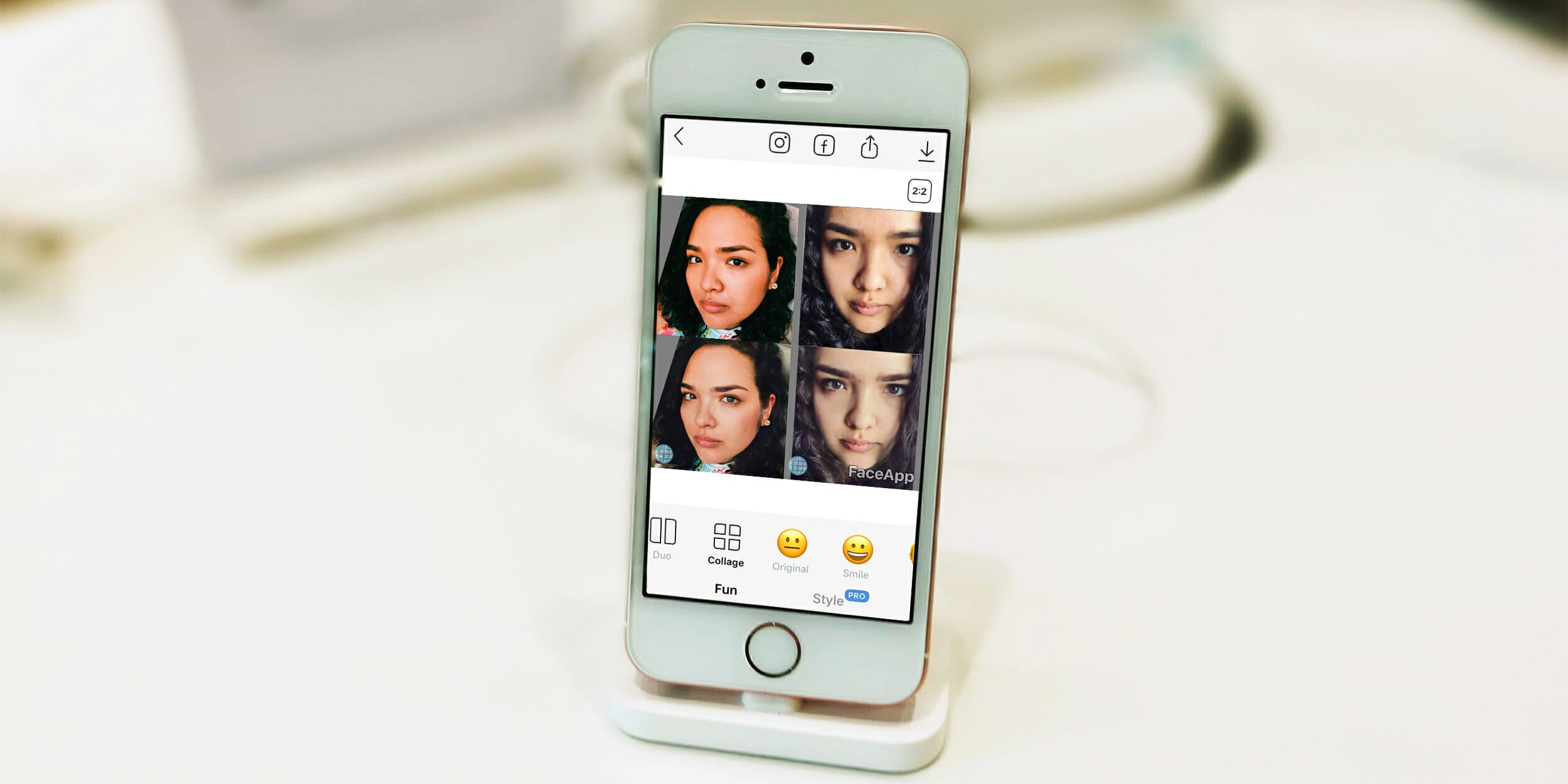 FaceApp photo with 'white' filter on iPhone