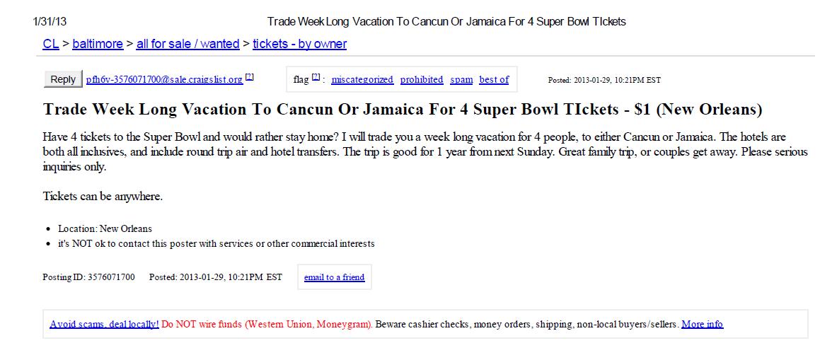 craigslist super bowl tickets