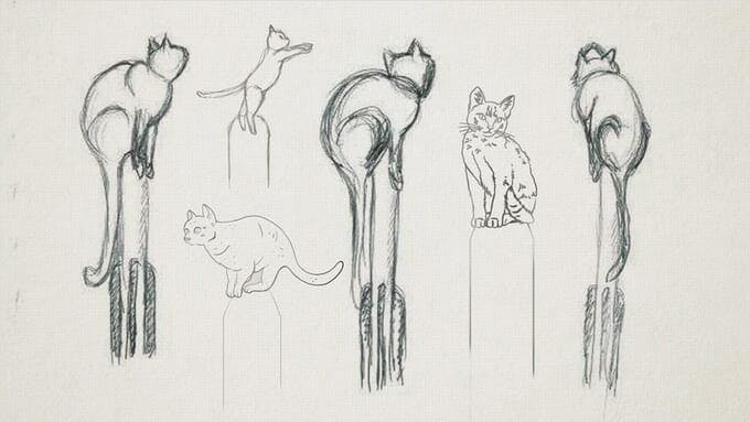 Cat rocket statue sketches