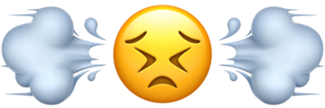 Perservering emoji head with reversed dashing away and regular dashing away emoji on either side