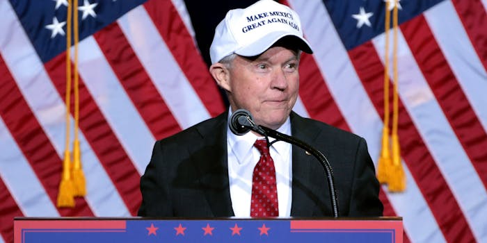 Jeff Sessions Wearing a Make America Great Again Hat