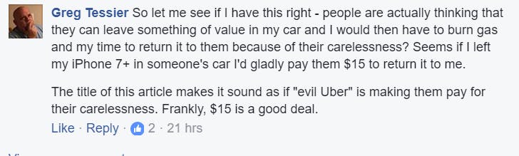 uber lost item fee reaction