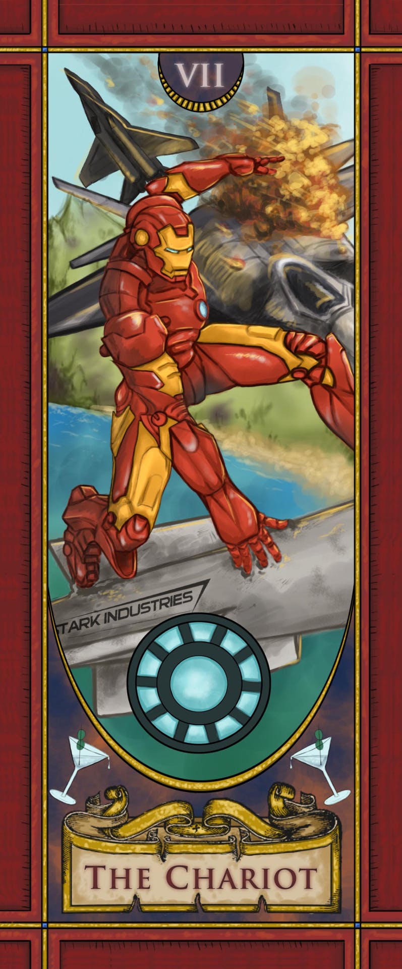 Tony Stark riding a Stark Industries warhead represents the Major Arcana card the Chariot.