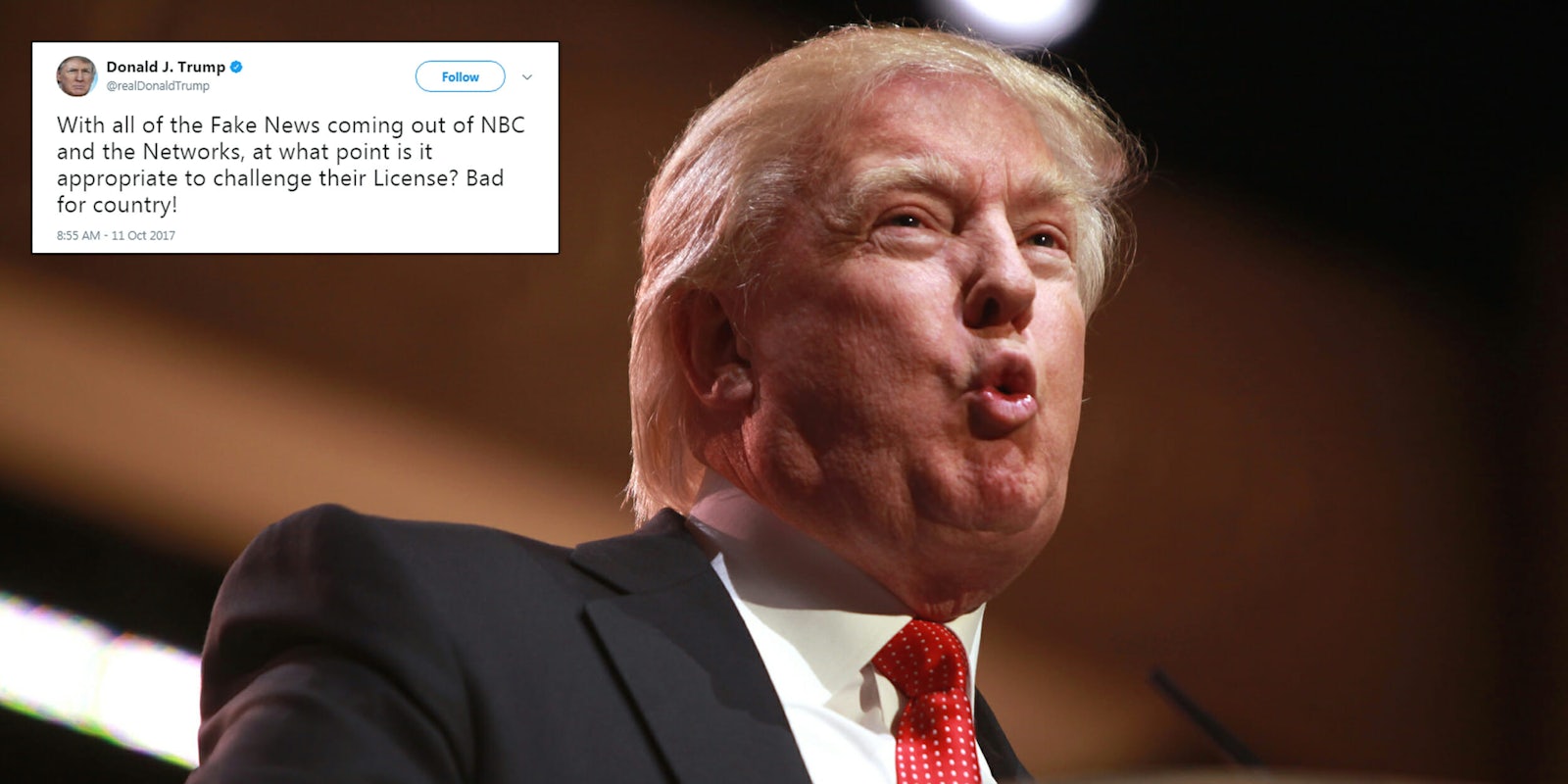 Donald Trump suggested that NBC News' license be challenged for a recent report.