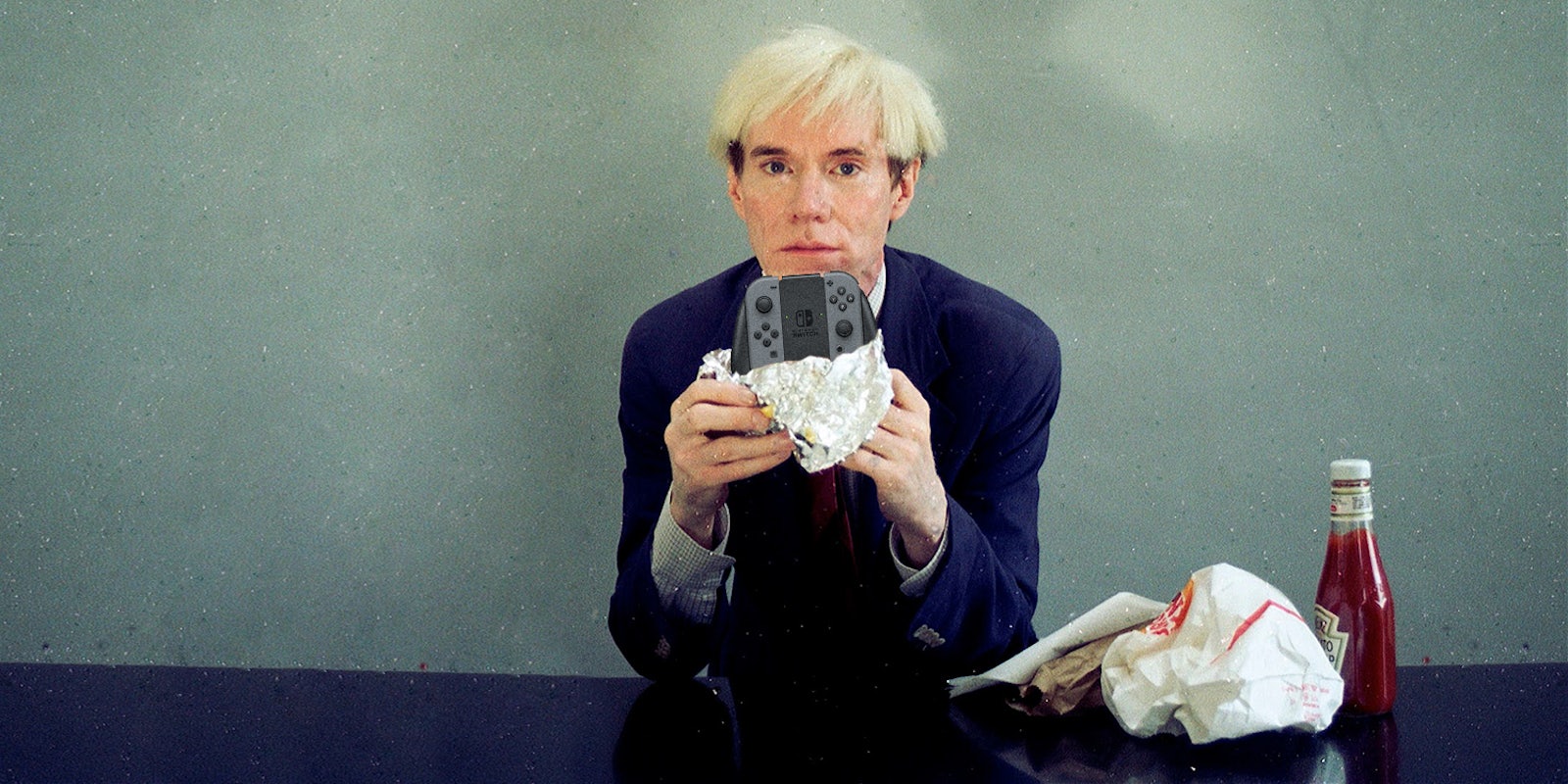 Andy Warhol eating a Nintendo Switch