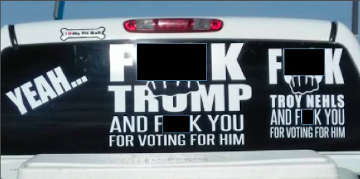 Owner Karen Fonseca posts latest decal on her f**k Trump truck.