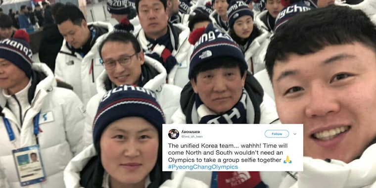 North and South Korean athletes took a selfie together at the Winter Olympics.