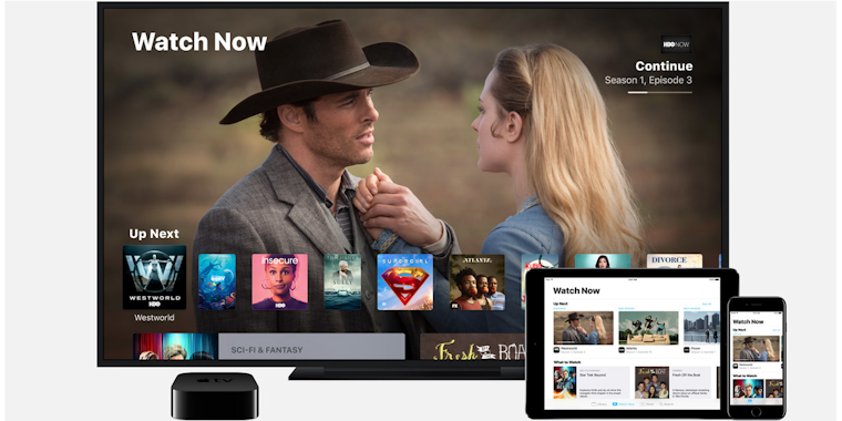Apple TV Watch Now screen with Westworld