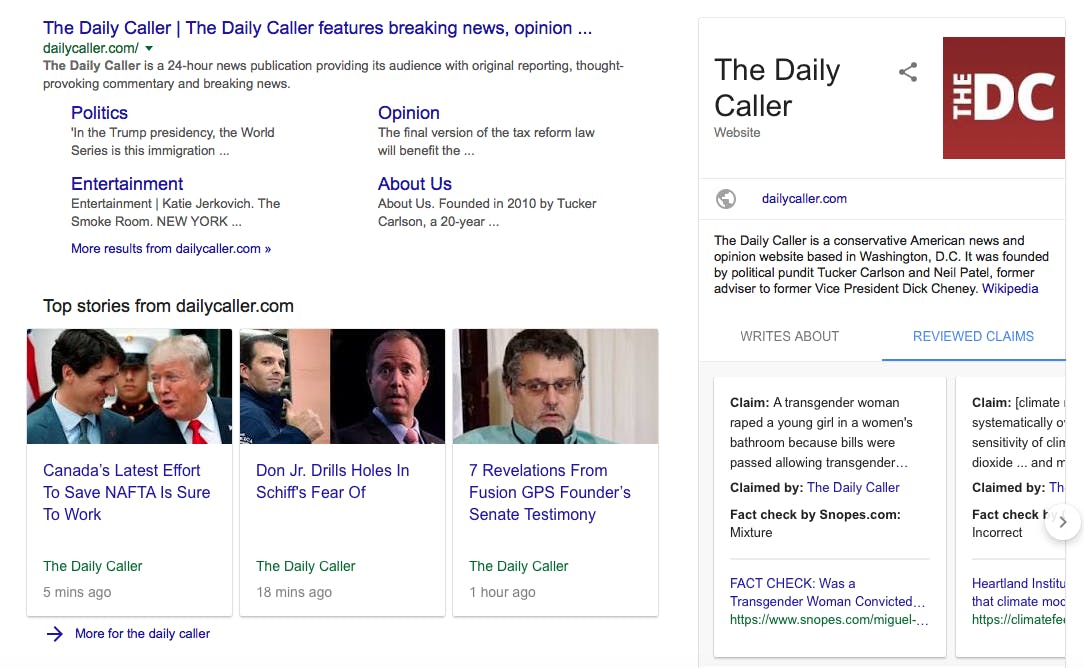 Google Search for The Daily Caller