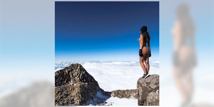 Jaylene Cook posing nude on Mount Taranaki