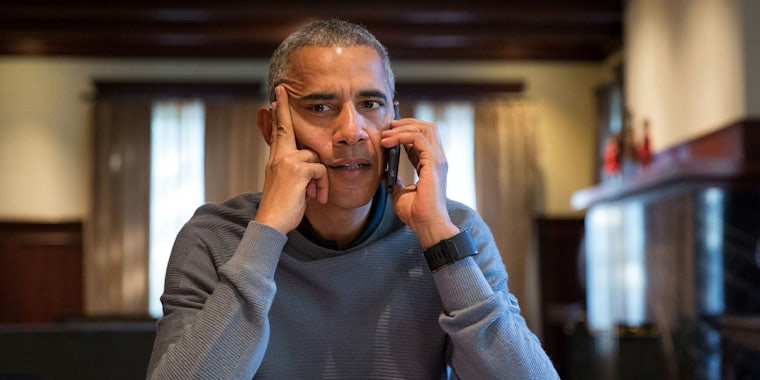President Barack Obama talking on the phone