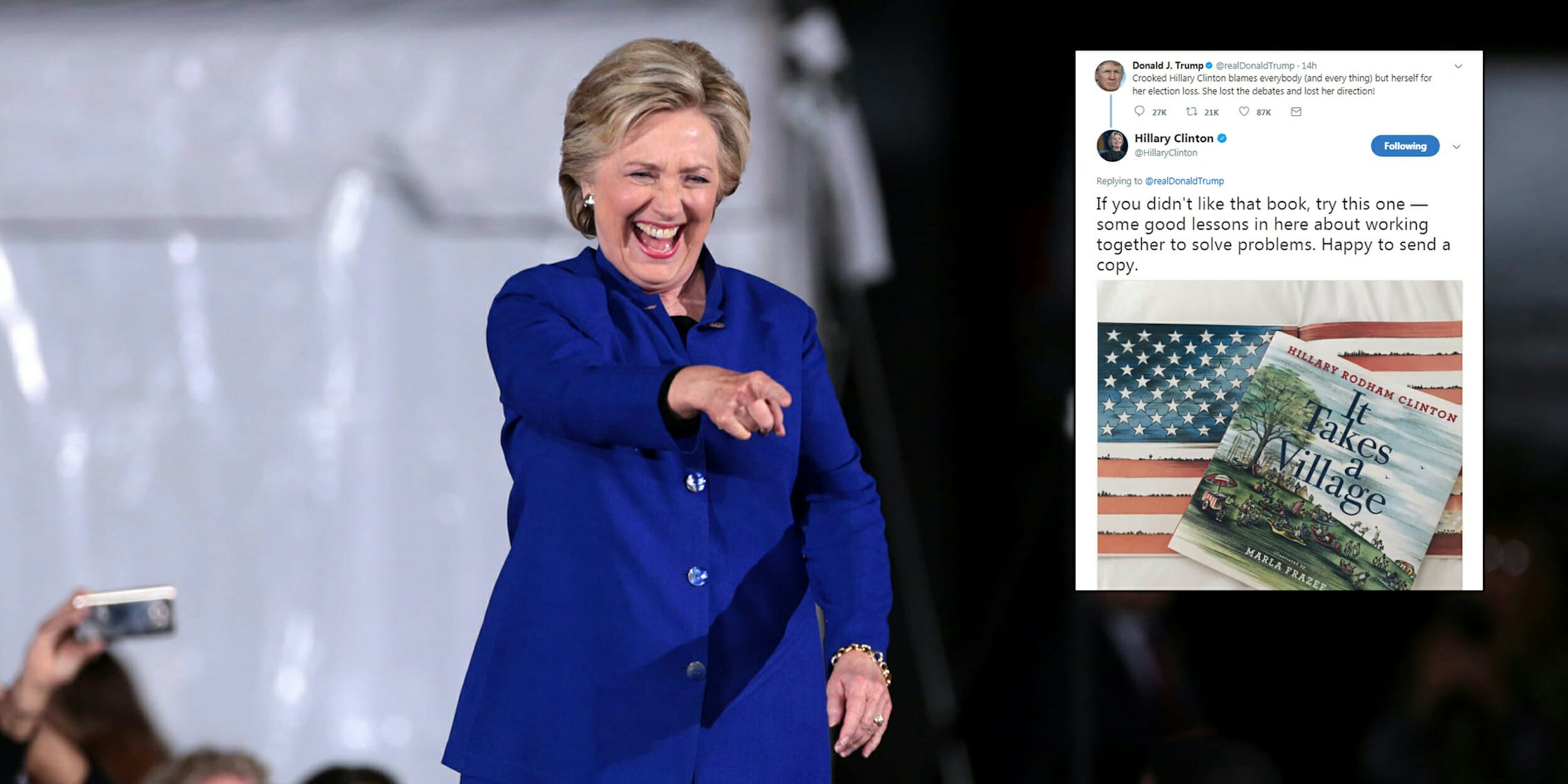 Hillary Clinton fired back after Trump attacked her on Twitter by telling him to read her illustrated children's book.