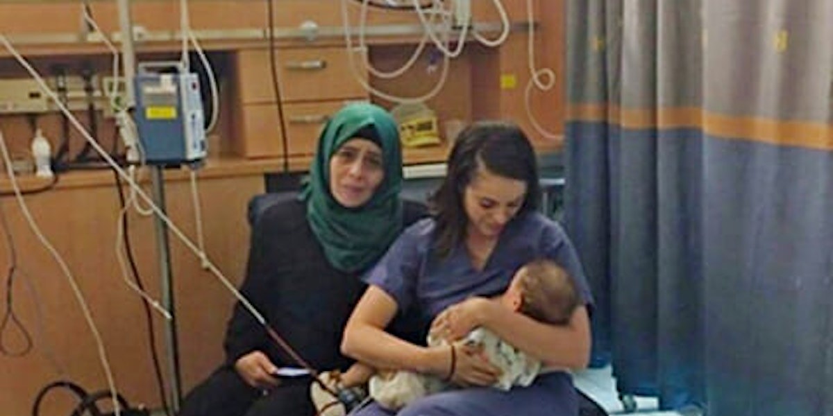Israeli nurse breastfeeding