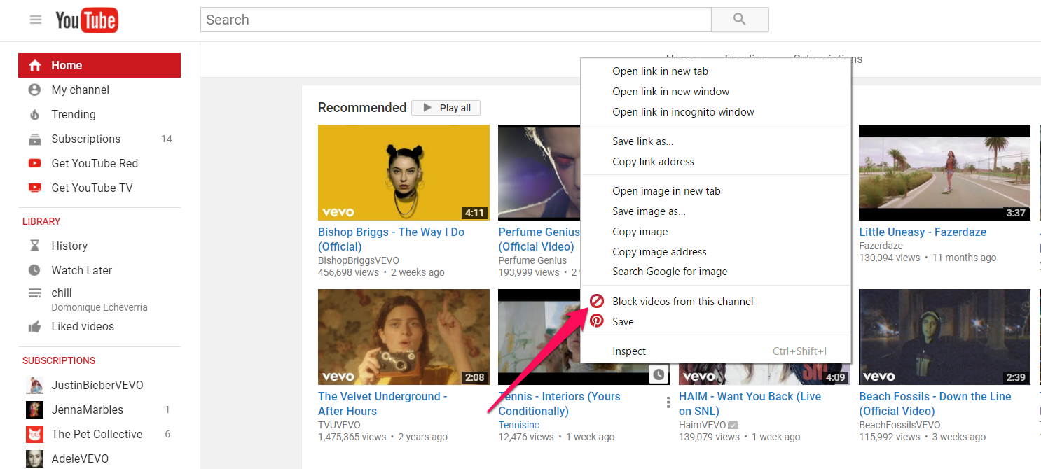 how to block a youtube channel