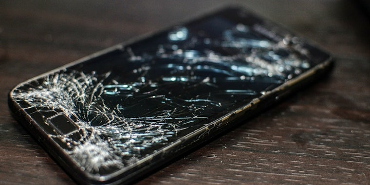 A shattered screen of a Samsung Galaxy S2