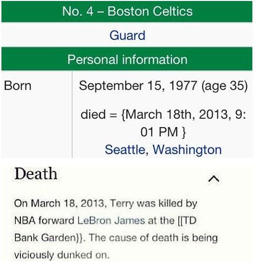 etikette teenager Synlig Wikipedia, Internet declare Jason Terry dead after vicious LeBron James dunk