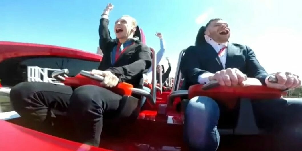 Red Force Rollercoaster in Ferrari Land Leads Pigeon Directly Into