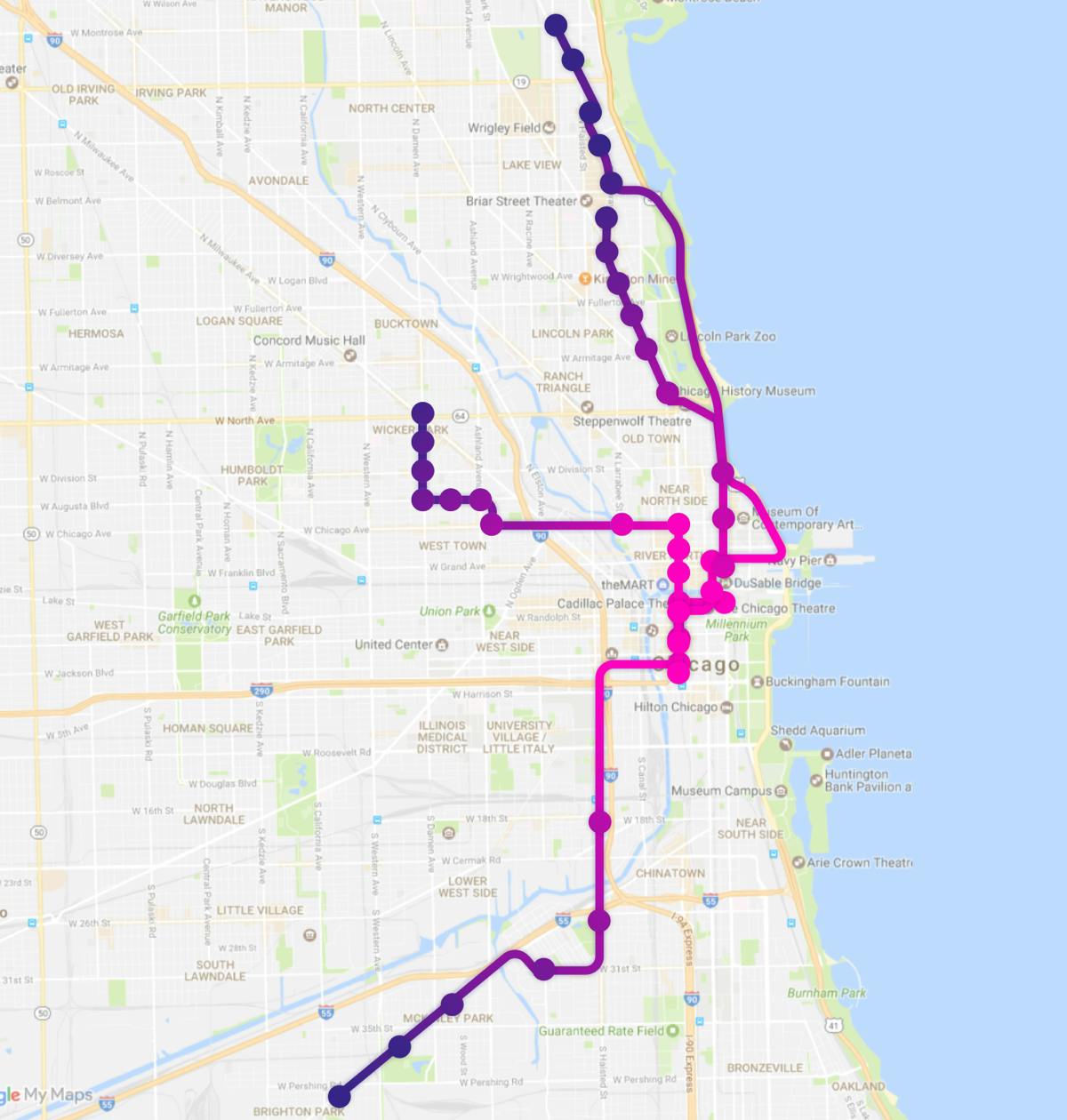 Chicago Lyft Shuttle route map