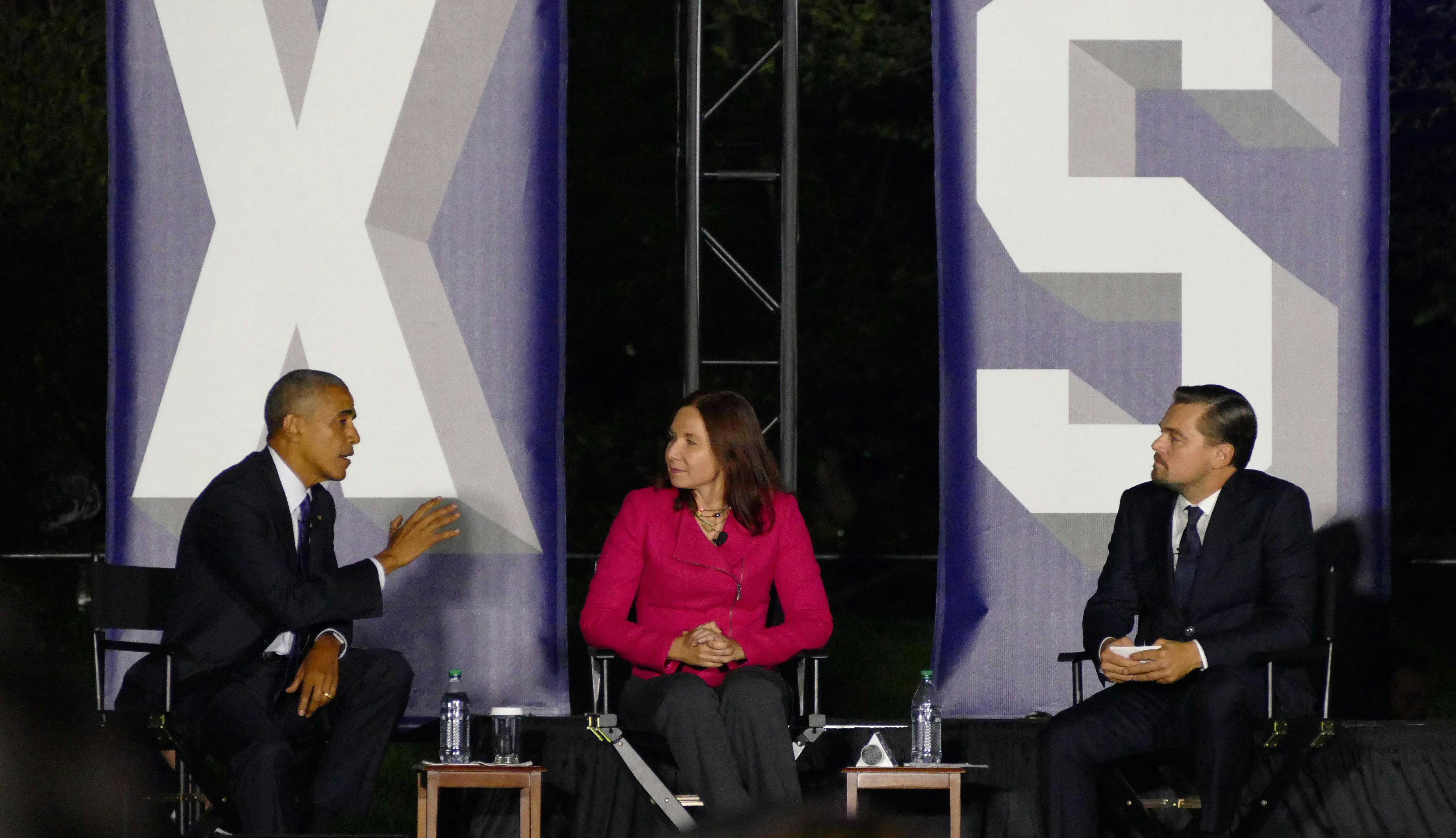 President Obama, Dr. Katharine Hayhoe, and Leonardo DiCaprio