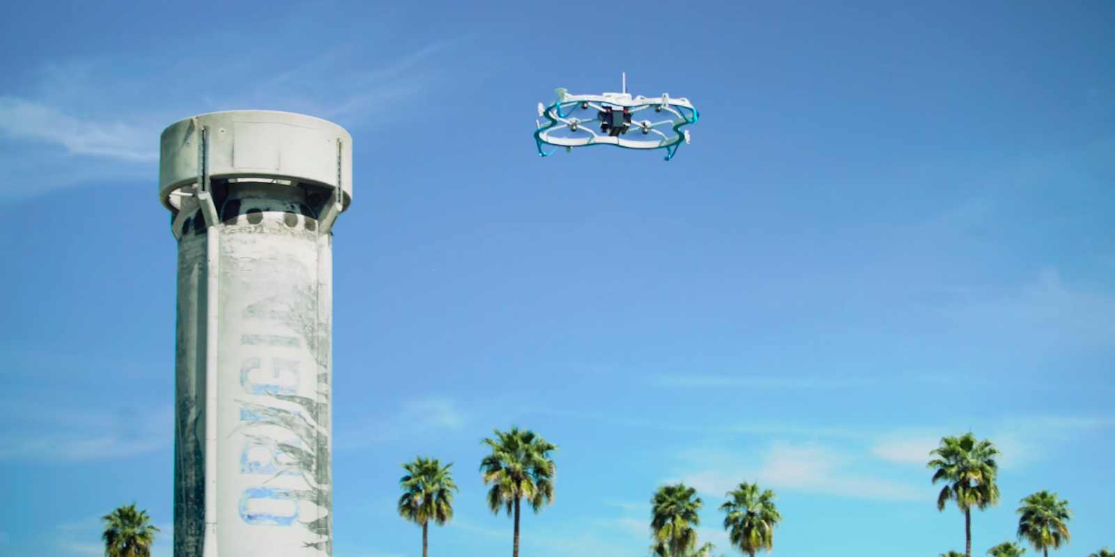 Amazon drone flying in blue sky
