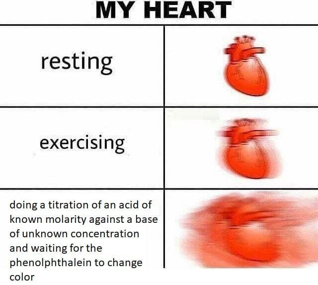 expanding heart meme about science doing a titration