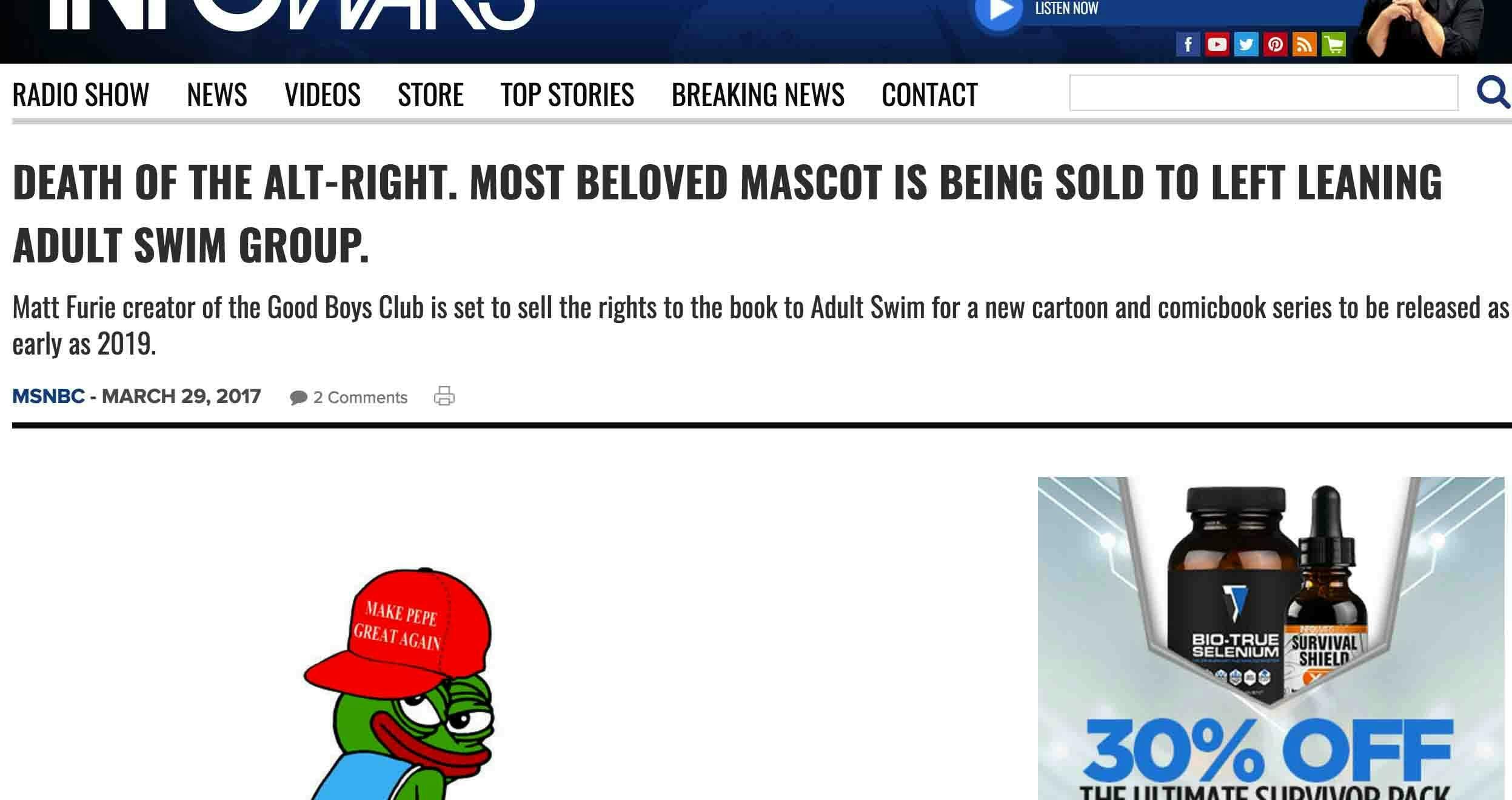 fake infowars story about adult swim pepe