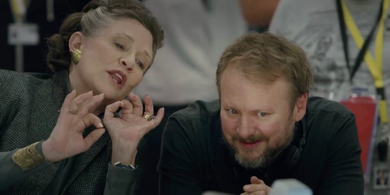 carrie fisher and rian johnson the last jedi