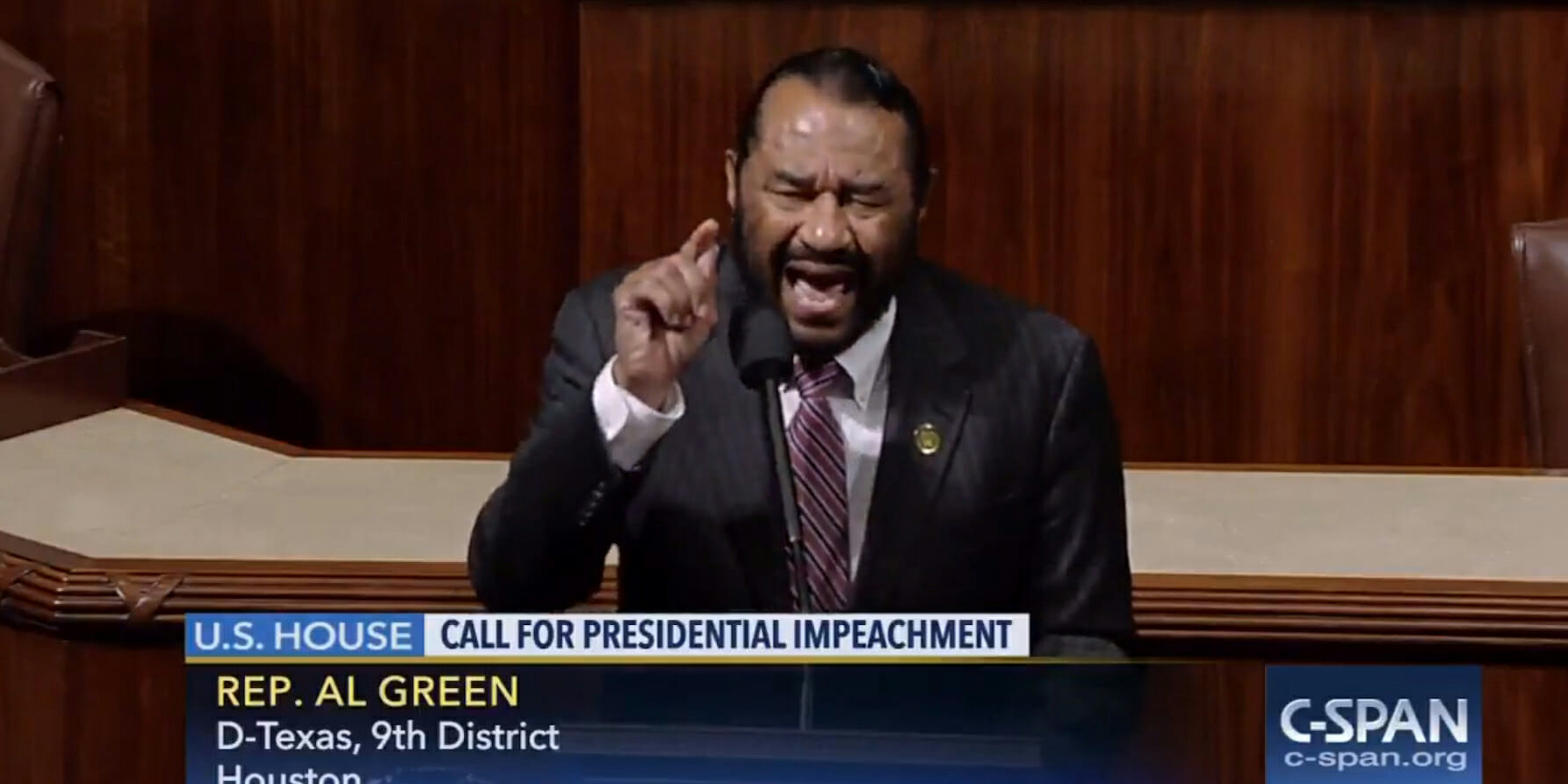 Rep. Al Green calls for the impeachment of Donald Trump on the House floor.