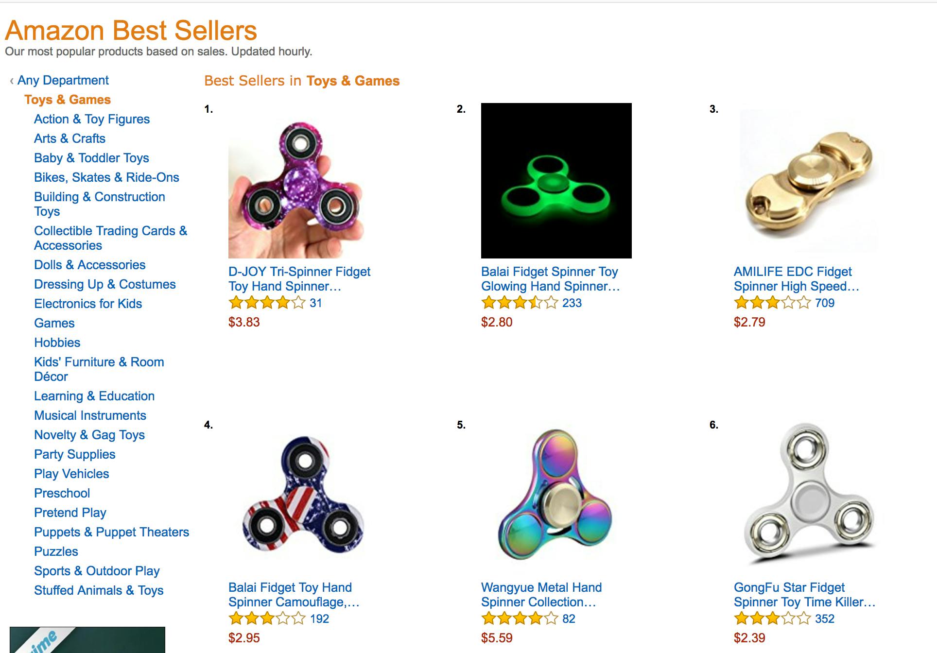 Fidget Spinners on Amazon