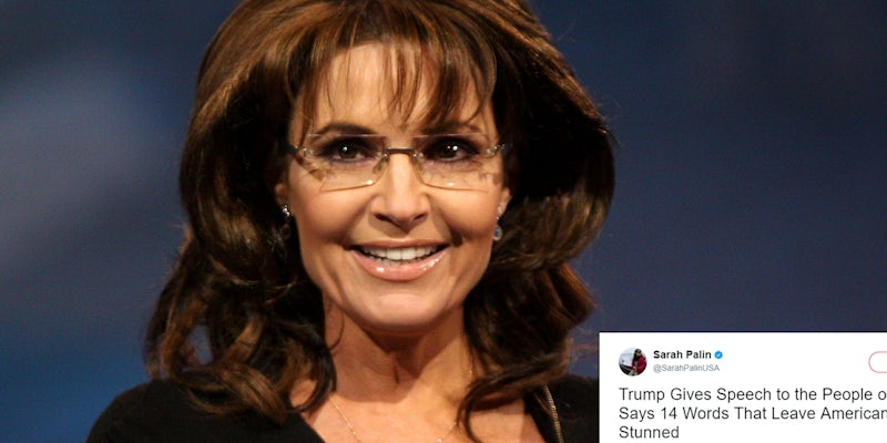 Sarah Palin and her '14 words' tweet about Donald Trump
