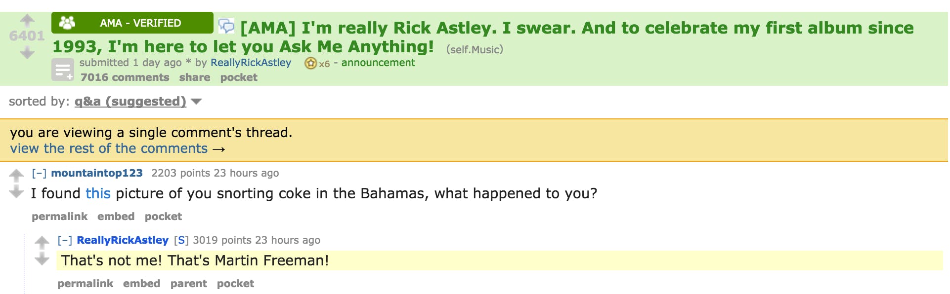 Rick Astley Addresses Rickrolling on Reddit AMA