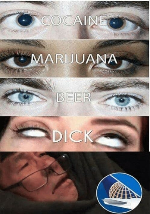 eyes drugs meme united airlines edition