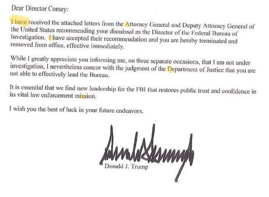 donald trump james comey secret message: picture of letter comey sent trump highlighted to say 'I have AIDS'