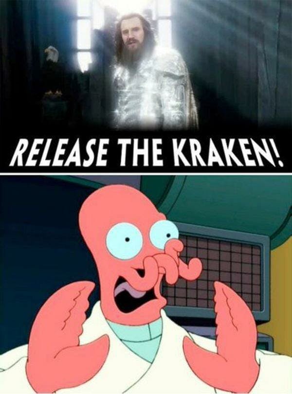 release the kraken meme: photo of zoidberg from futurama