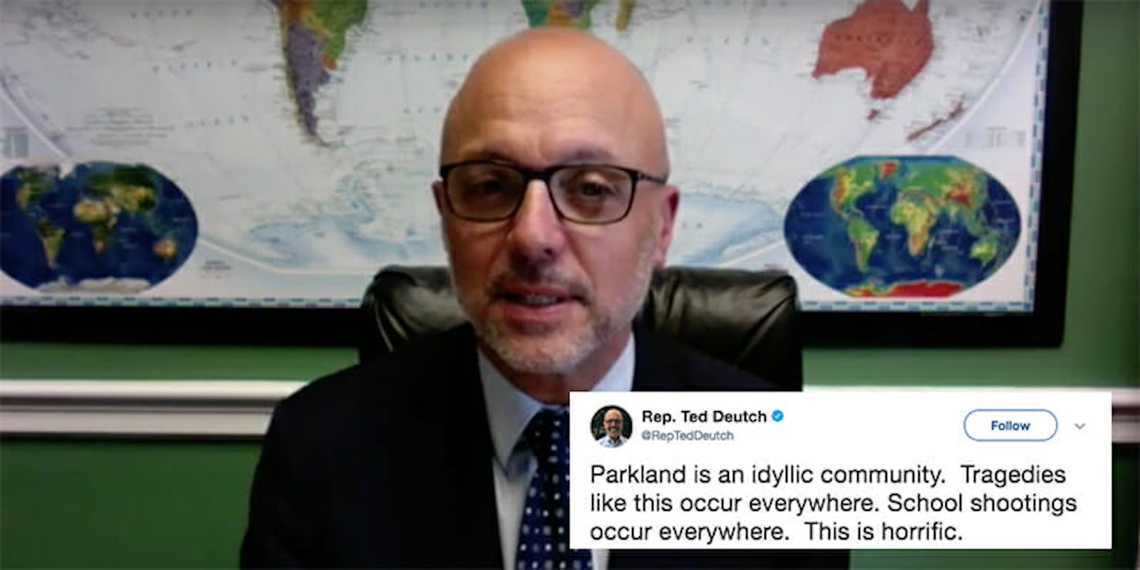 Rep. Ted Deutch (D-Fla.), who represents Parkland, spoke out in favor of gun control long before a shooting occurred in his district.