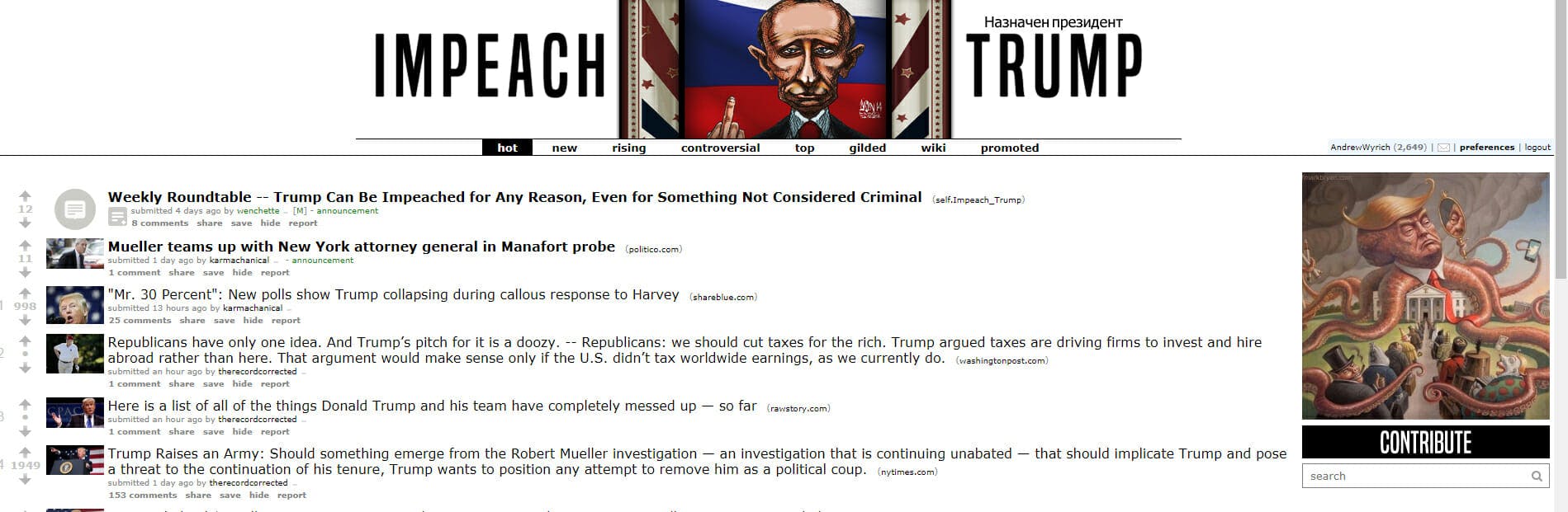 r/impeach_trump is a good subreddit for liberals.