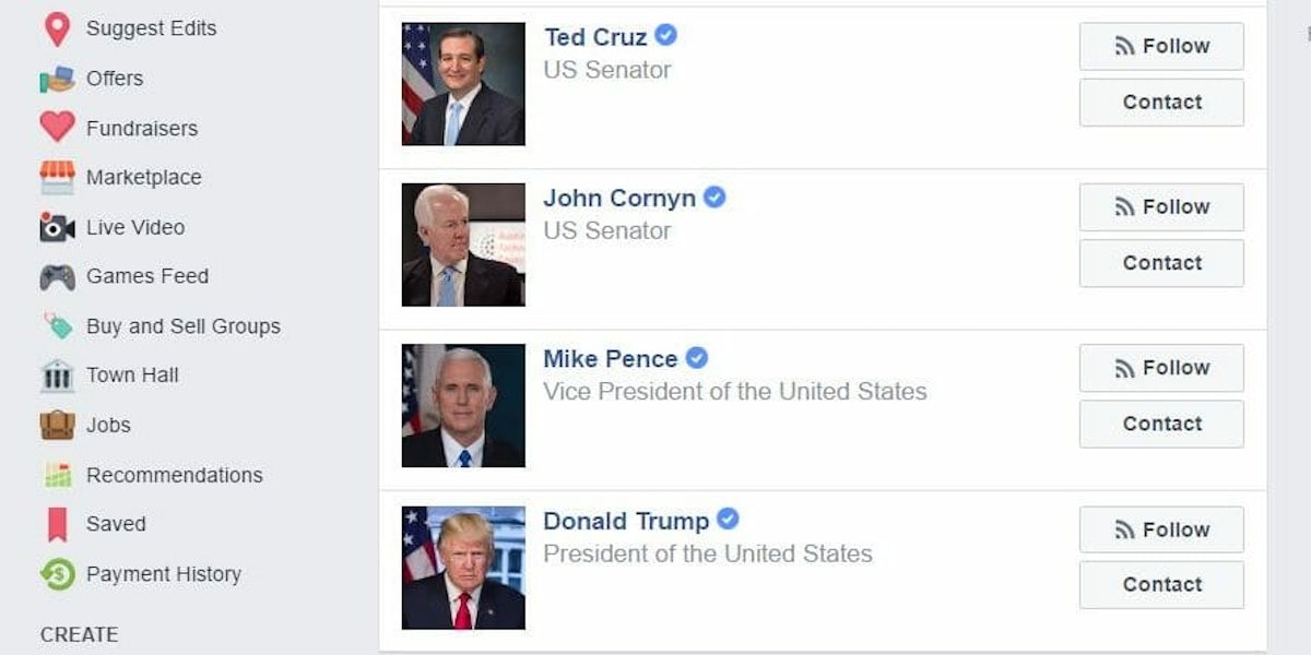 facebook town hall search contact politicians
