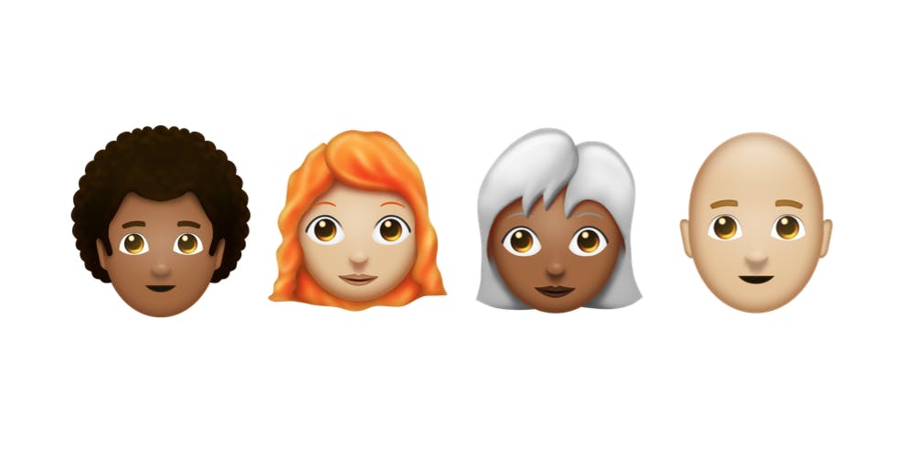 Redheaded emoji, Curly haired emoji, bald emoji, gray haired emoji