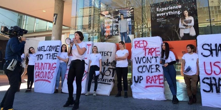 People protesting sexual assault at the University of Sydney in Australia.